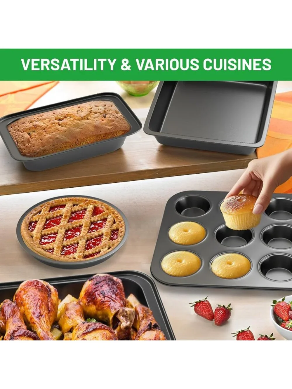 5-Piece Black Baking Sheet Set Including Round/Square Cake Pan Baking Pans Set